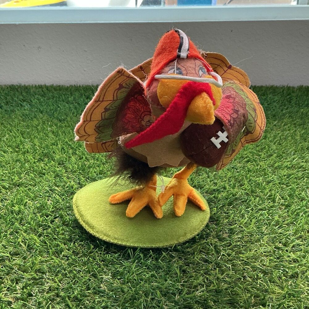 Annalee Thanksgiving Turkey Football Player Felt Figurine 5” Fall Holiday Decor